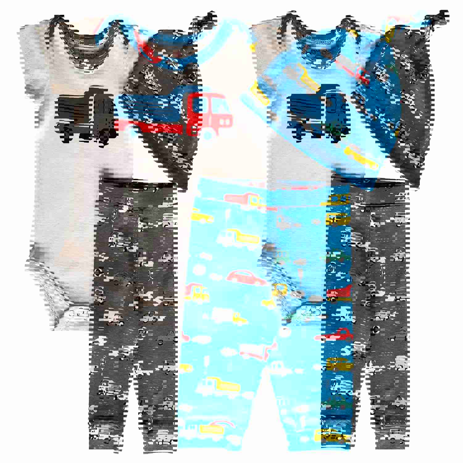 AnnLoren Baby Boys Layette Cars Trucks Onesie Pants Cap 3pc Gift Set