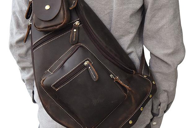 Genuine Leather Cool Chest Bag CrossBody Sling Bag for Men