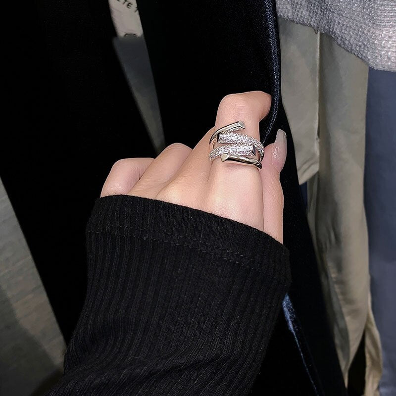 Exquisite AAA Zircon Double Layer Cross Ring for Women - Adjustable Cocktail Party Ring