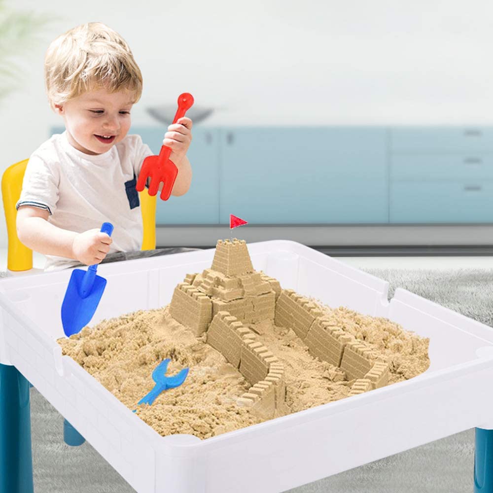 Toddler Activity Table & Chair Set - All-in-One Multi-Activity Playset with Building Blocks, Water & Sand Table for Kids 3-6 Years