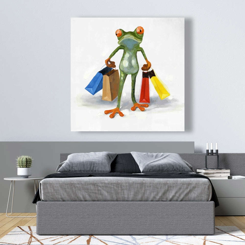 Funny Frog With Shopping Bags - Fine Art Gallery Wrapped Canvas 24x36