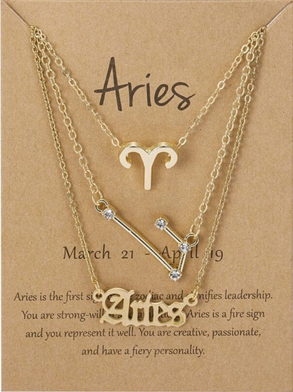 Women Girls 3 pcs Zodiac 12 Constellation Sign Pendant Astrology Necklace Set