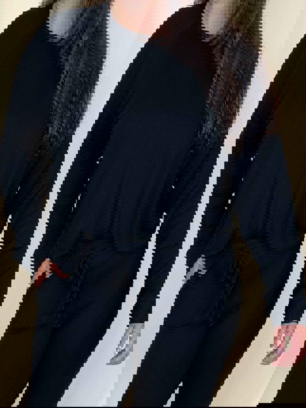 Downtime Ribbed Raglan Lounge Top | Black | Plus Size Available