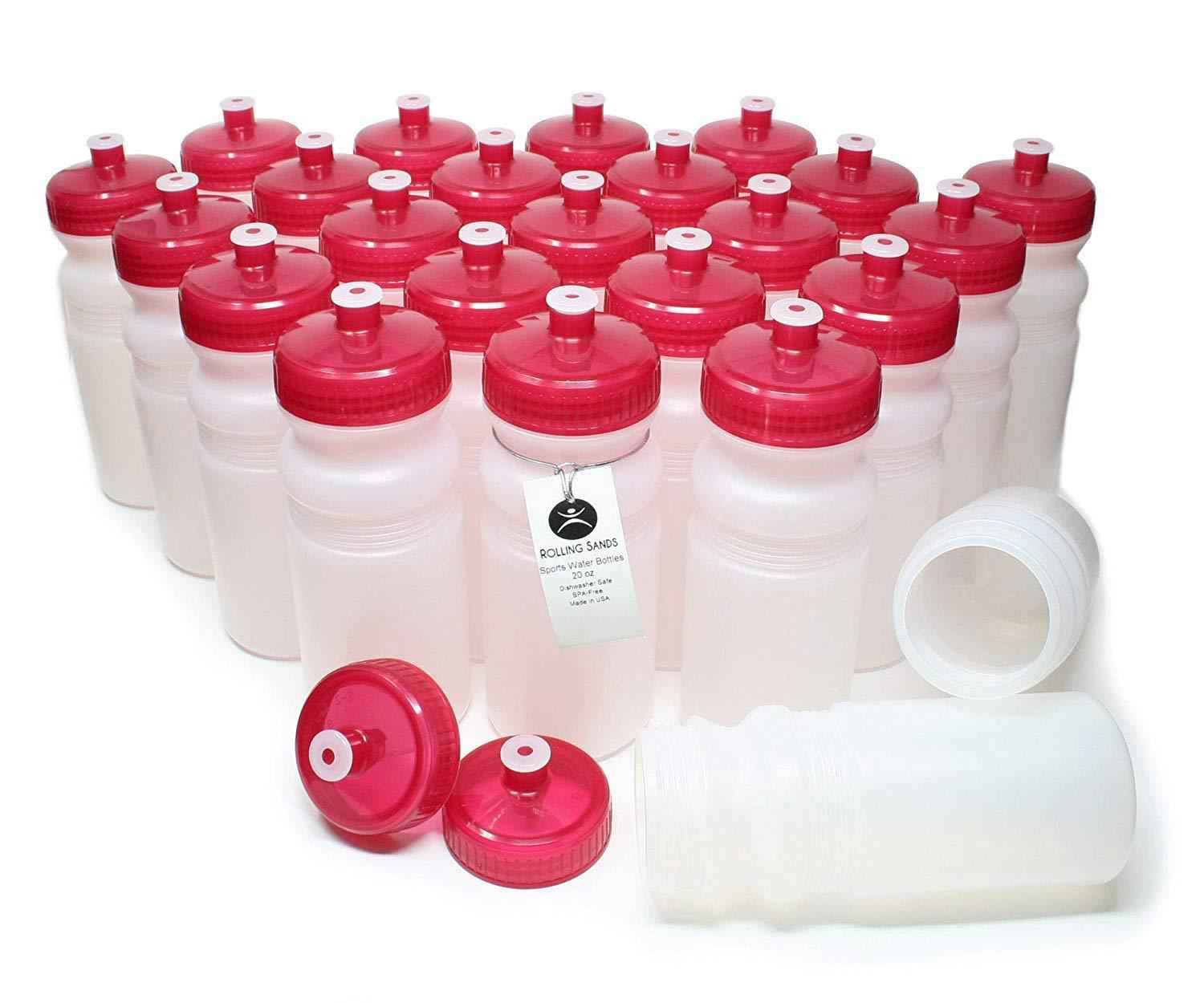 Rolling Sands 20 Ounce Sports Water Bottles 24 Pack - BPA-Free, Dishwasher Safe, Made in USA