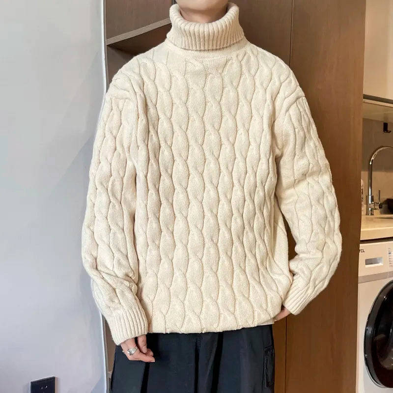 Nukty Winter Turtleneck Sweater for Men - Thick Knitted Warm Pullover, Loose Casual Style, Solid Color, Size 5XL