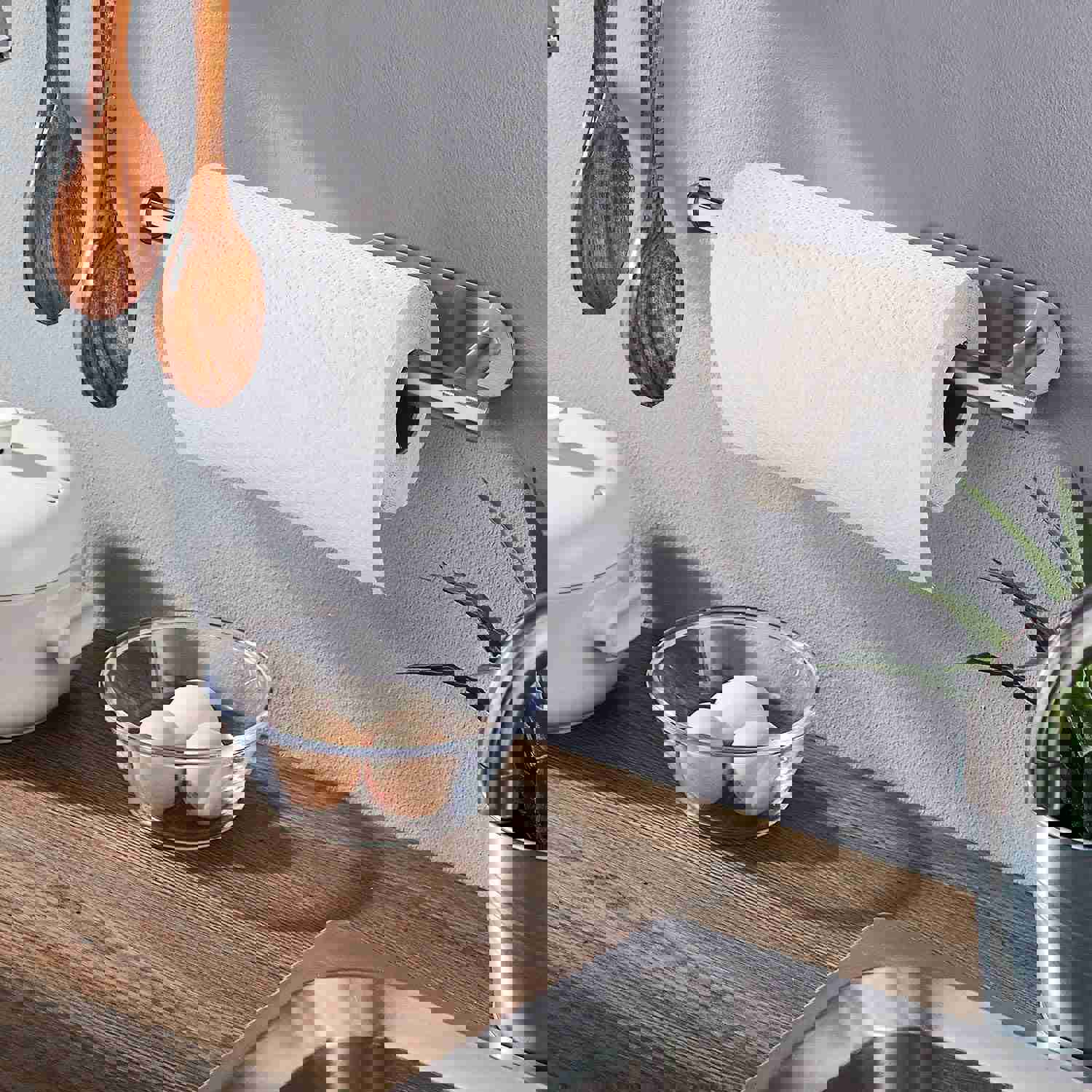 Stainless Steel Paper Towel Holder for Kitchen - Self-Adhesive Under Cabinet Mount