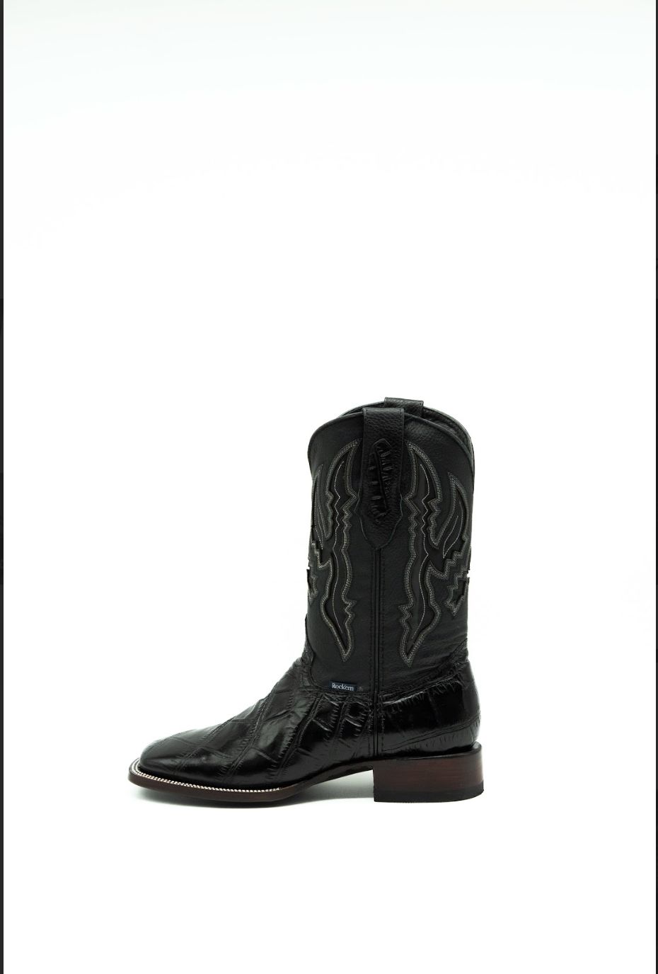 Handmade Imit Panza De Lagarto Negro Cowboy Boot - Square Toe