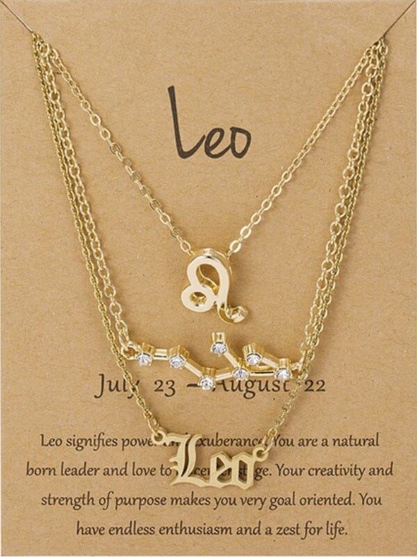 Women Girls 3 pcs Zodiac 12 Constellation Sign Pendant Astrology Necklace Set