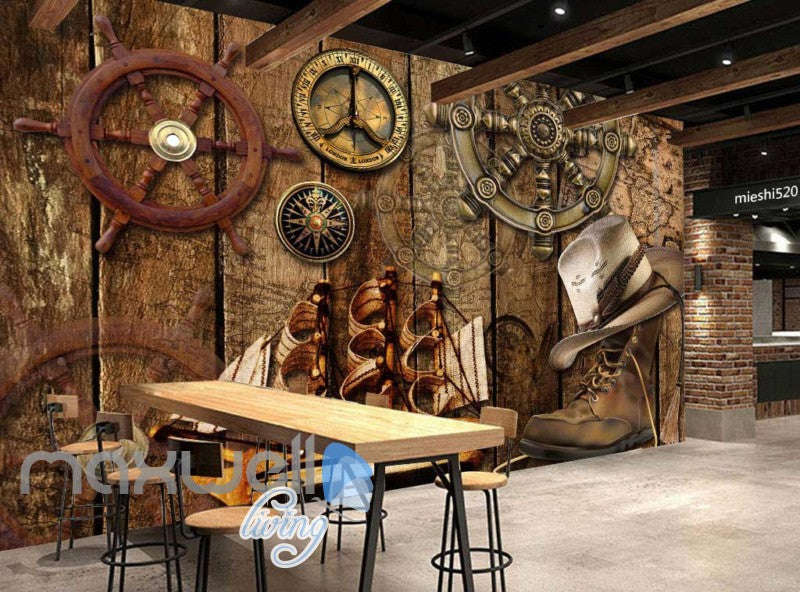 Wood Travel Boots Ship Sea Art Wall Murals Wallpaper Decals Prints Decor
