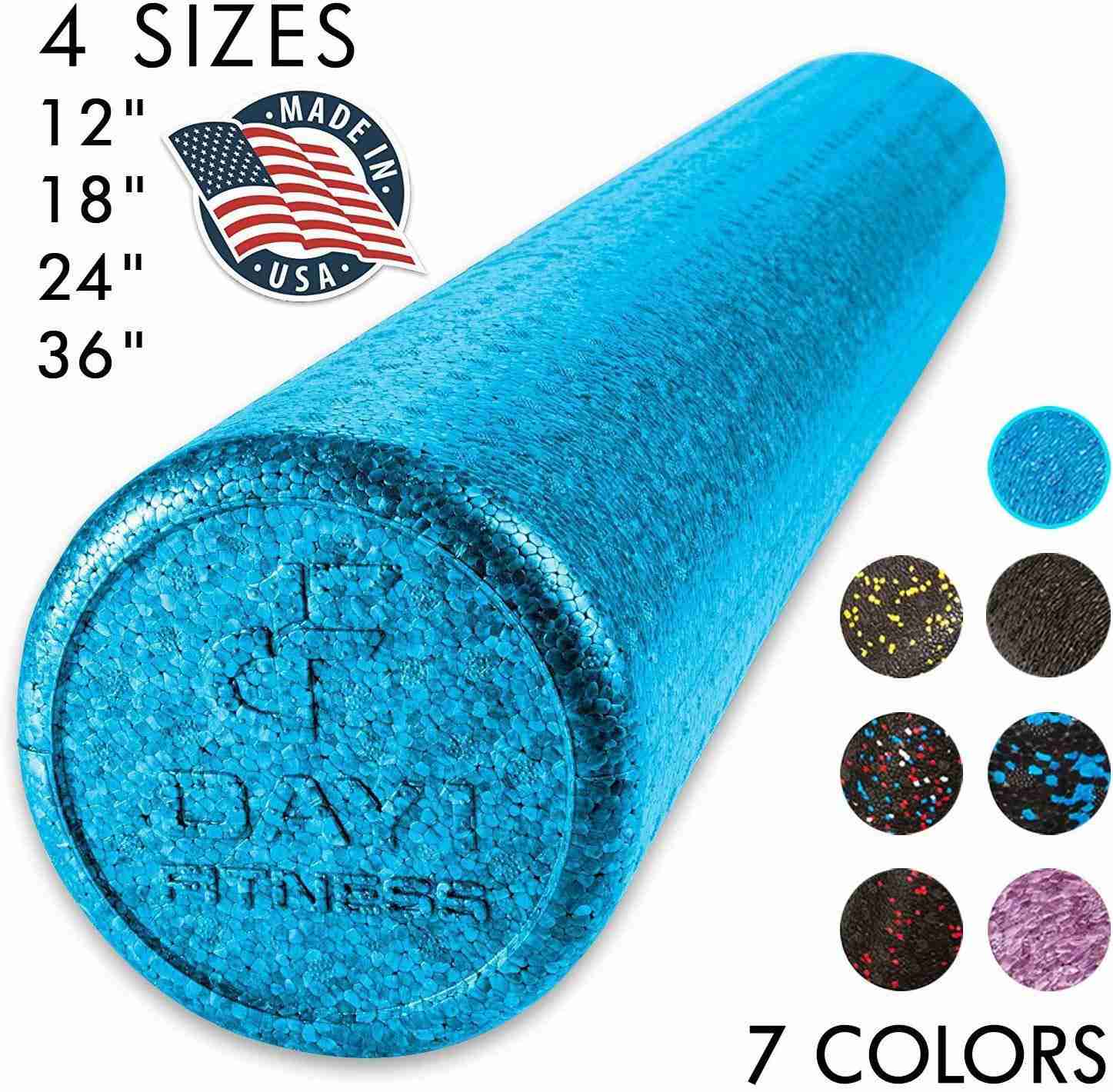 High Density Muscle Foam Rollers by Day 1 Fitness – 4 Sizes & 7 Colors for Sports Massage & Therapy
