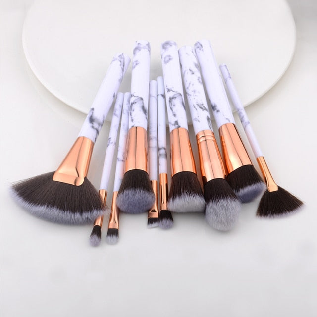 10/15Pcs Marble Kabuki Makeup Brushes Set for Professional Cosmetic Application