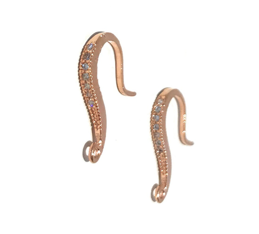 24K Rose Gold Plated CZ Micro Pave Ear Wires - 1 Pair for DIY Jewelry Making