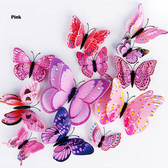 New Style 12Pcs Double Layer 3D Butterfly Wall Sticker - Home Decor