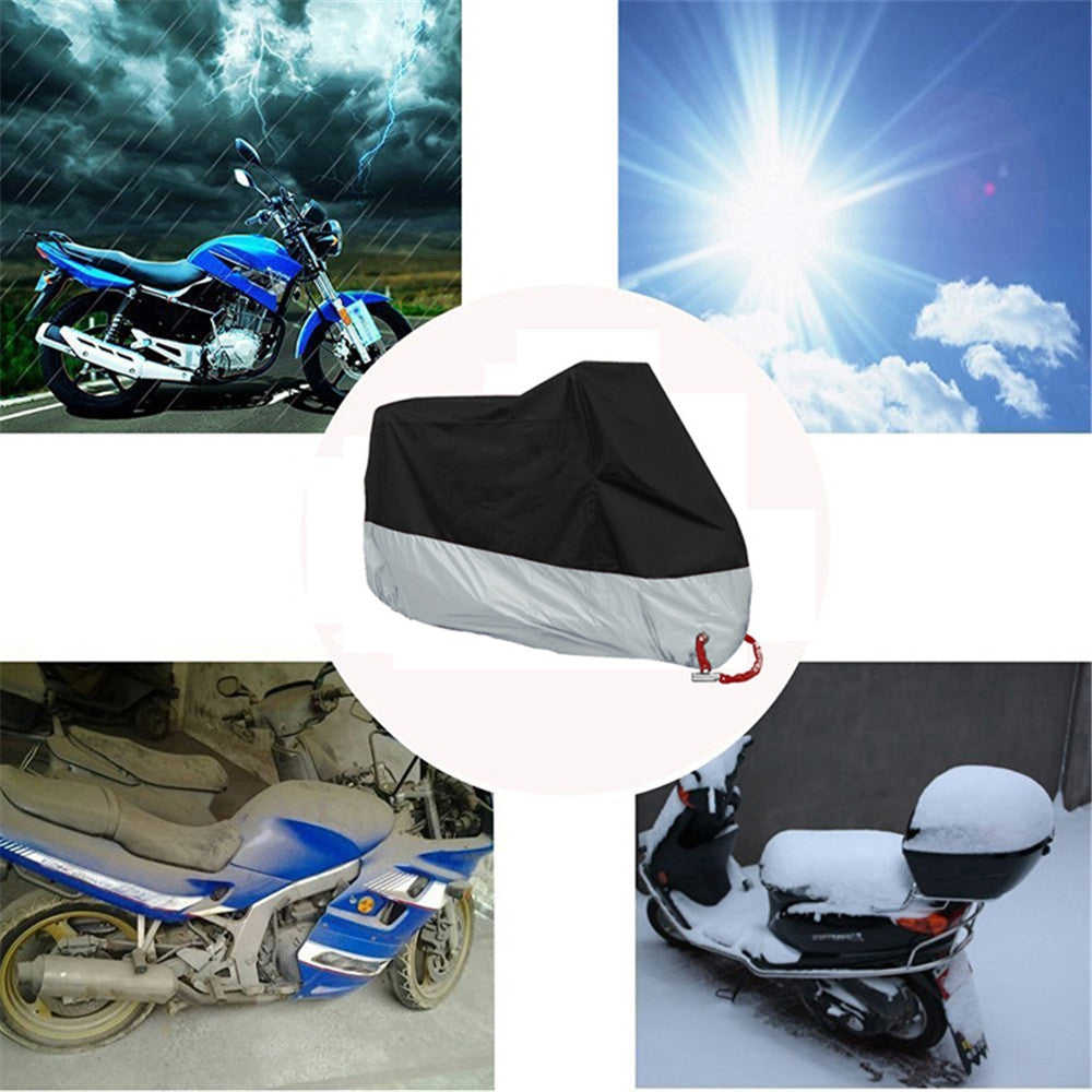 Motorcycle Cover Outdoor UV Protector Waterproof Dustproof Bike Cover with Elastic Hem
