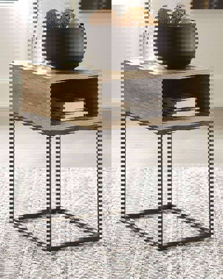 Urban Rectangular End Table with Storage, Natural Brown