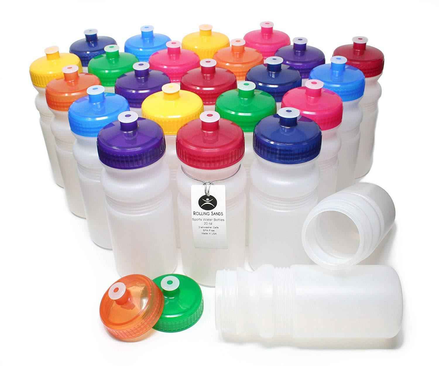 Rolling Sands 20 Ounce Sports Water Bottles 24 Pack - BPA-Free, Dishwasher Safe, Made in USA