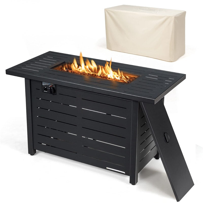 42 Rectangular Propane Fire Pit Table 60,000 BTU Gas Fire Pit with Solid Steel Frame & Waterproof Cover