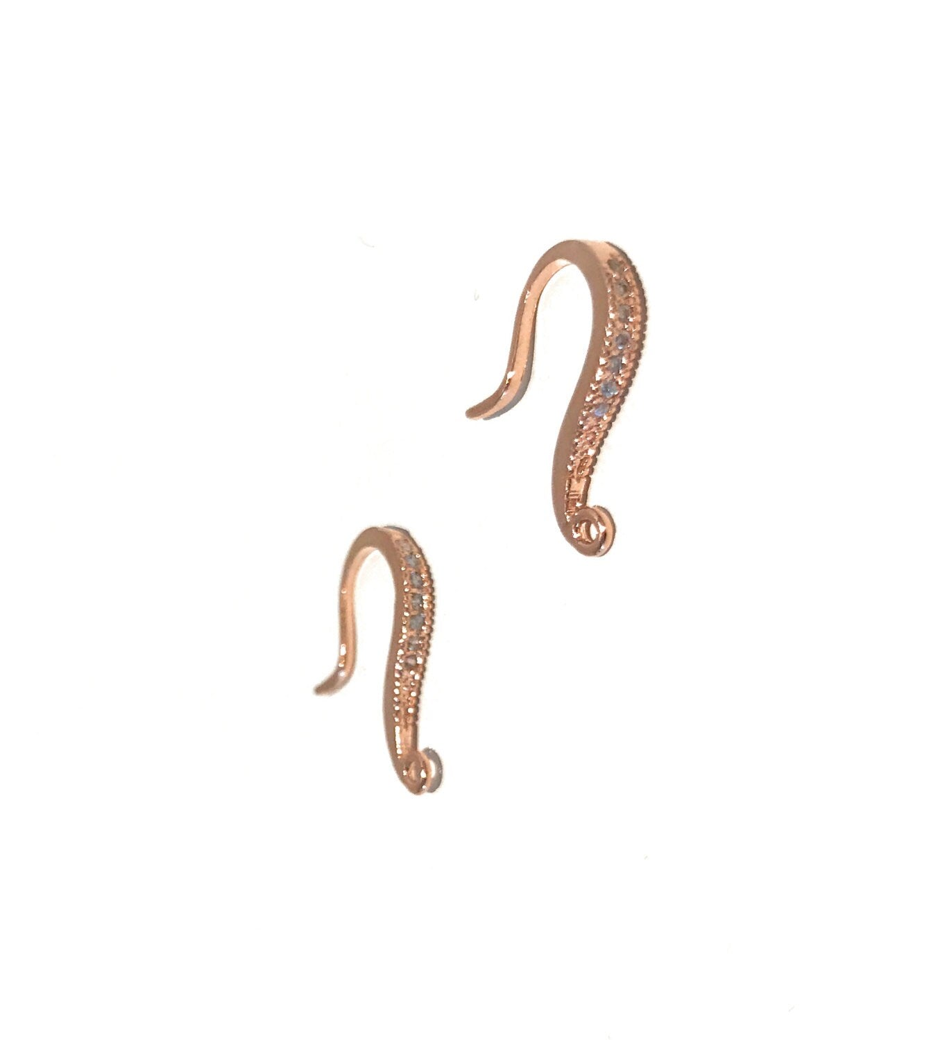 24K Rose Gold Plated CZ Micro Pave Ear Wires - 1 Pair for DIY Jewelry Making