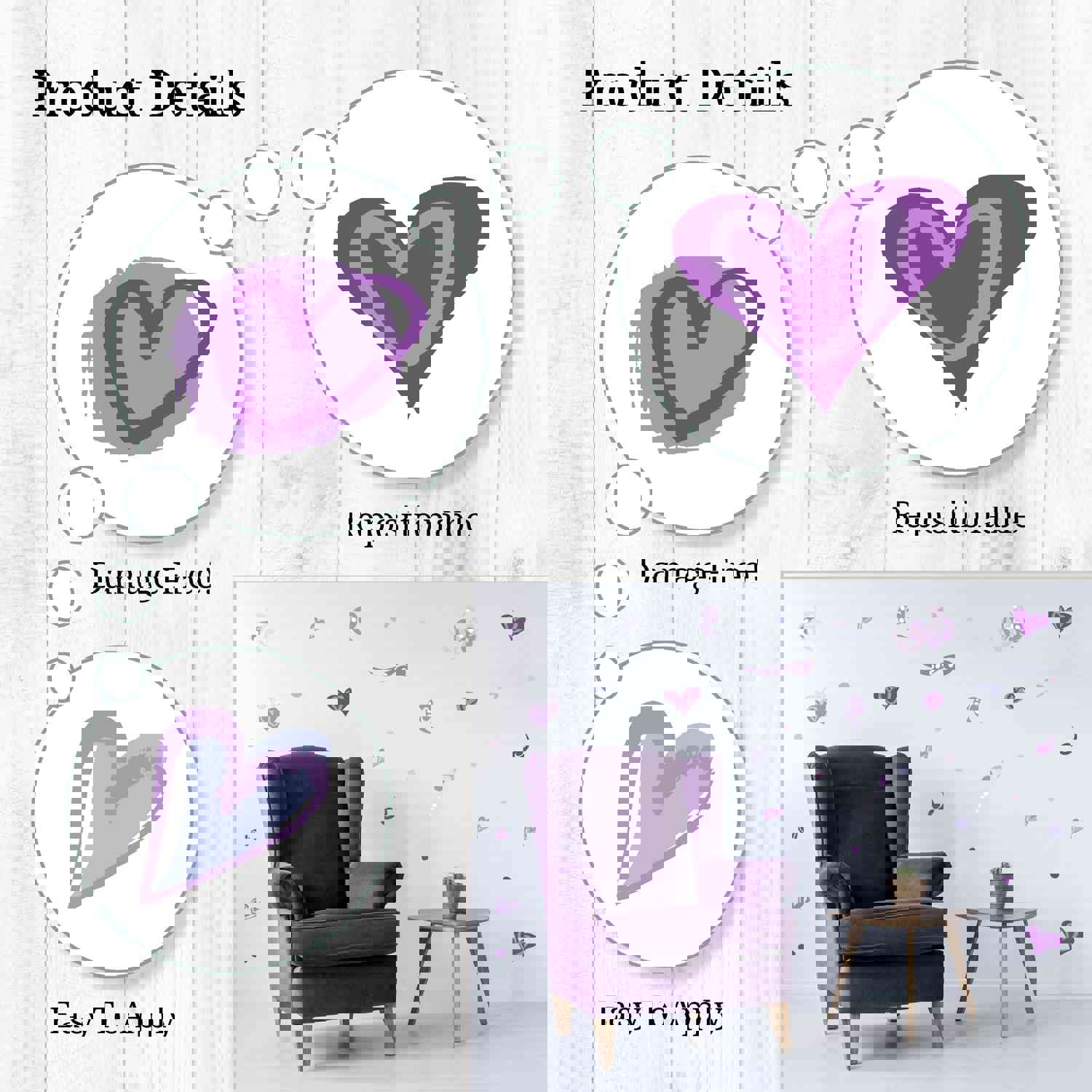 Purple Hearts Wall Decals - Fun & Playful Room Decor