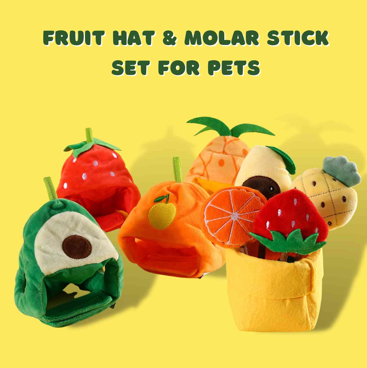 Fruit Hat & Molar Stick Set for Pets: Fun Photography Accessories, Cat Supplies
