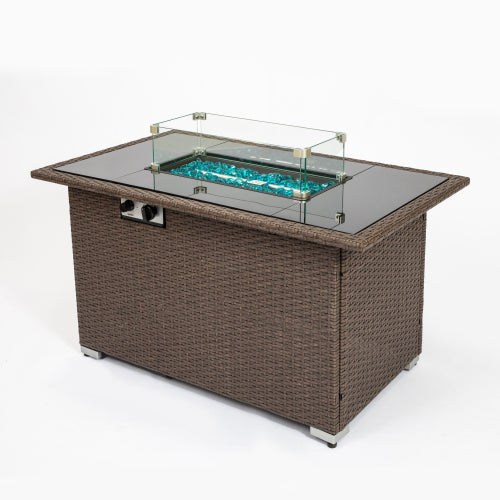 44 Inch Rectangle Fire Pit Table with 50,000 BTU, Brown