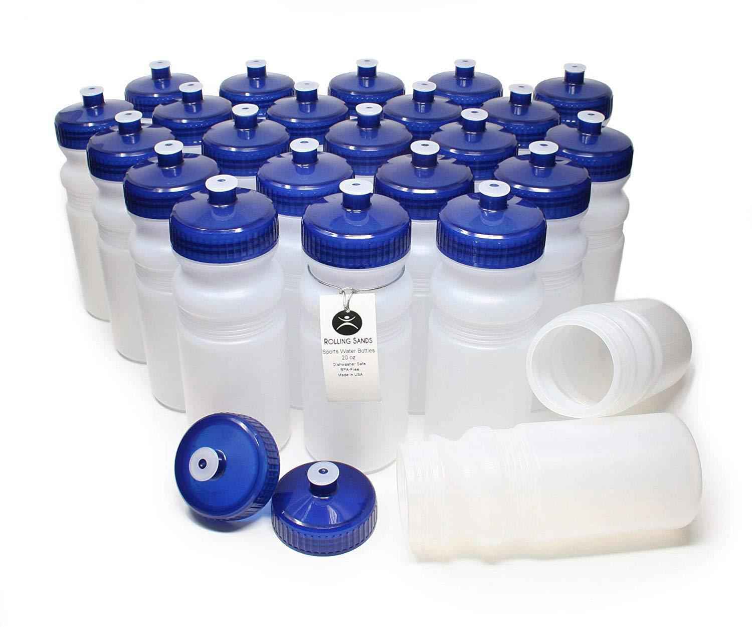 Rolling Sands 20 Ounce Sports Water Bottles 24 Pack - BPA-Free, Dishwasher Safe, Made in USA