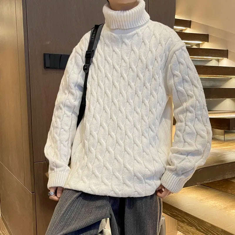 Nukty Winter Turtleneck Sweater for Men - Thick Knitted Warm Pullover, Loose Casual Style, Solid Color, Size 5XL