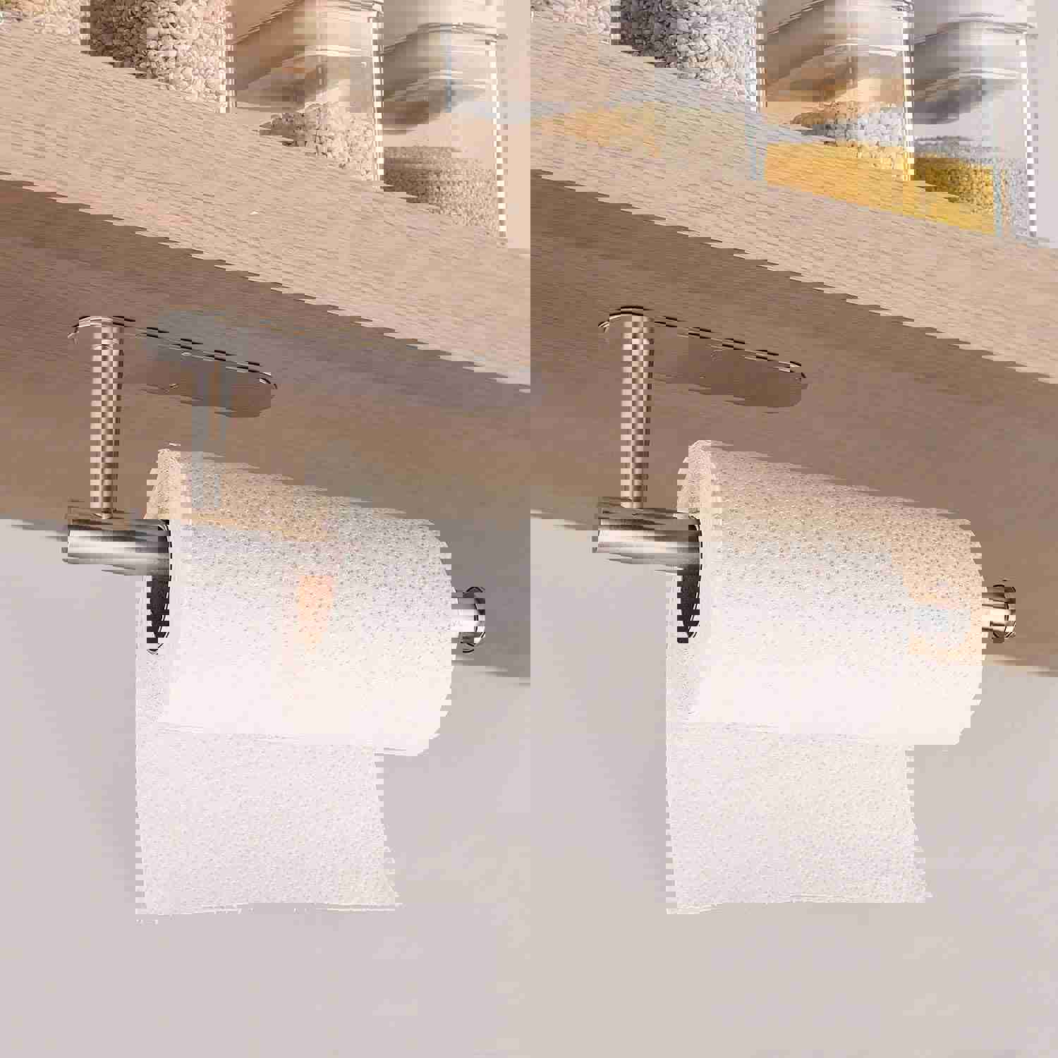 Stainless Steel Paper Towel Holder for Kitchen - Self-Adhesive Under Cabinet Mount