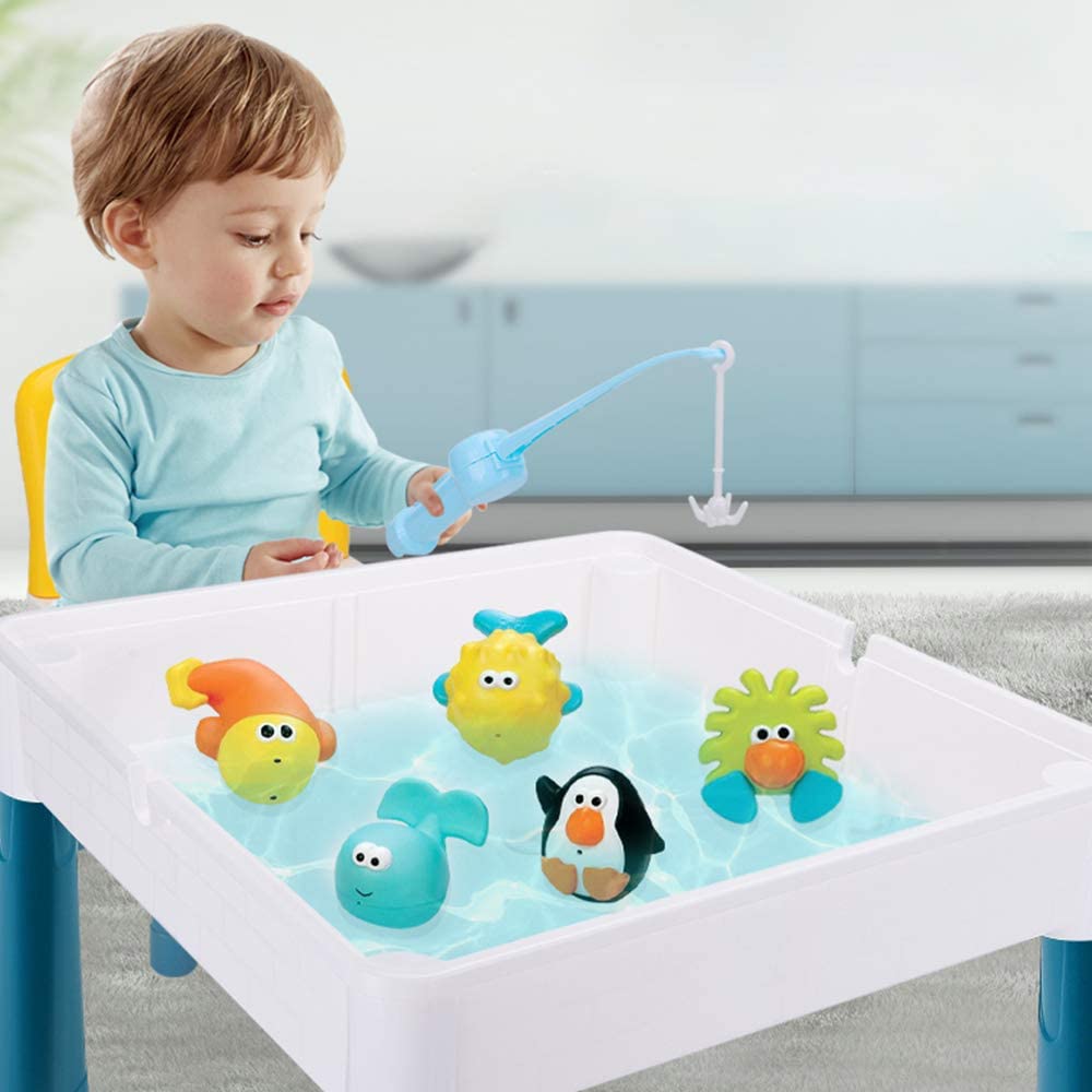 Toddler Activity Table & Chair Set - All-in-One Multi-Activity Playset with Building Blocks, Water & Sand Table for Kids 3-6 Years