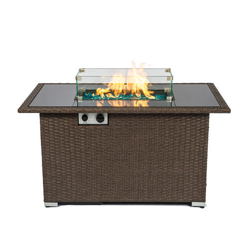 44 Inch Rectangle Fire Pit Table with 50,000 BTU, Brown