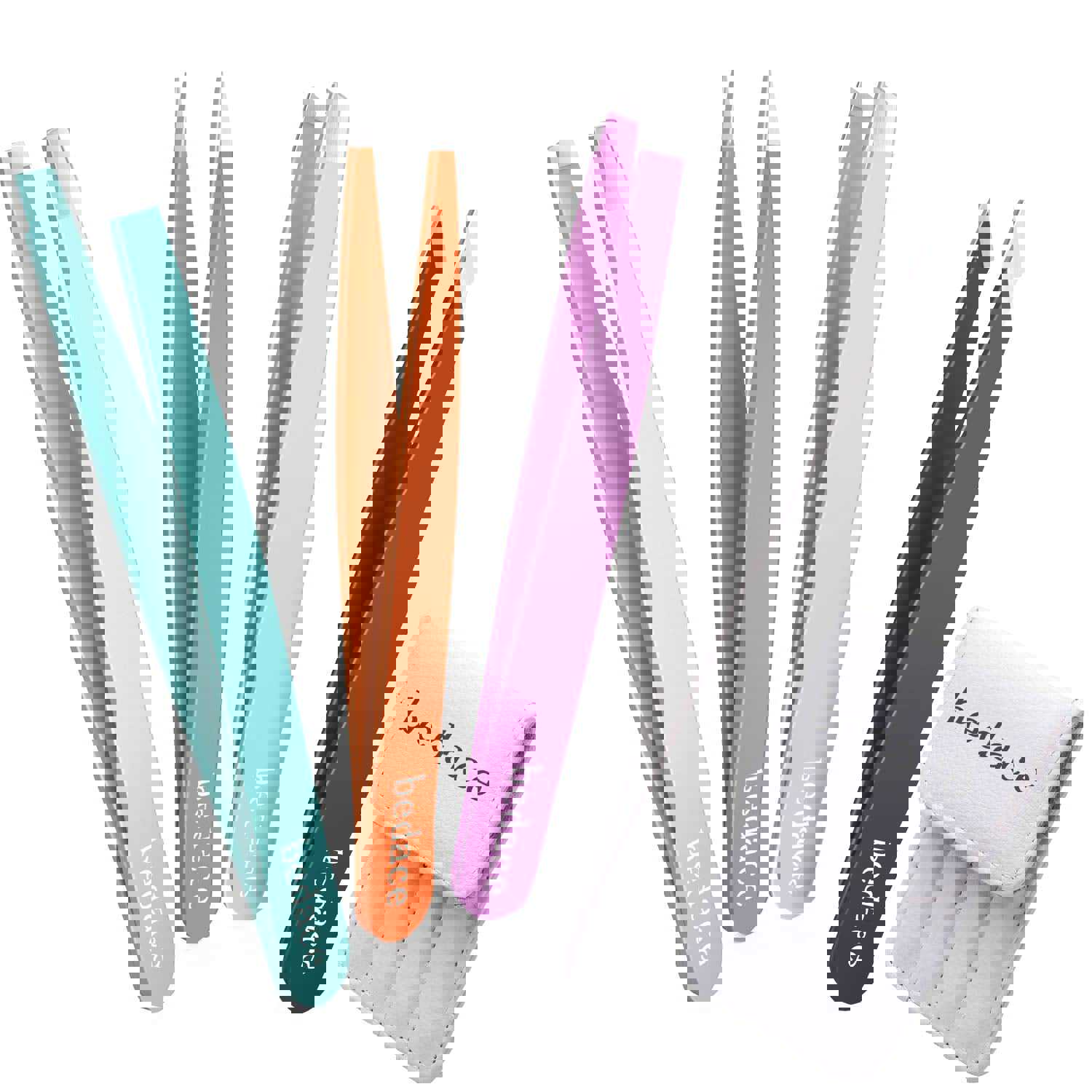 bedace 4 Pack Precision Tweezers Set for Eyebrows and Ingrown Hair with Leather Travel Case