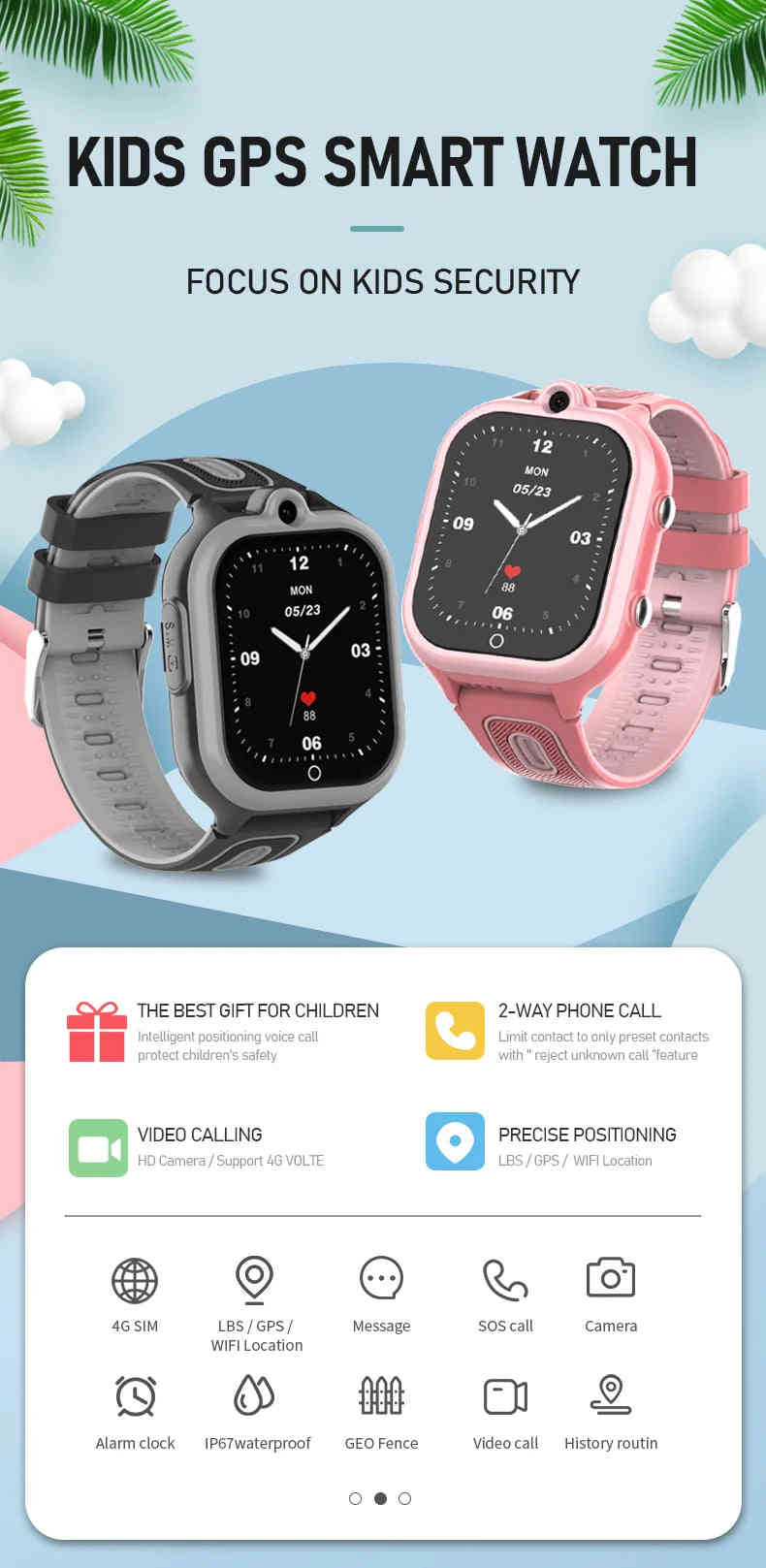 VALDUS 4G WIFI LBS GPS Location 1.85 Large Screen Kid Smartwatch with 800mAH Battery