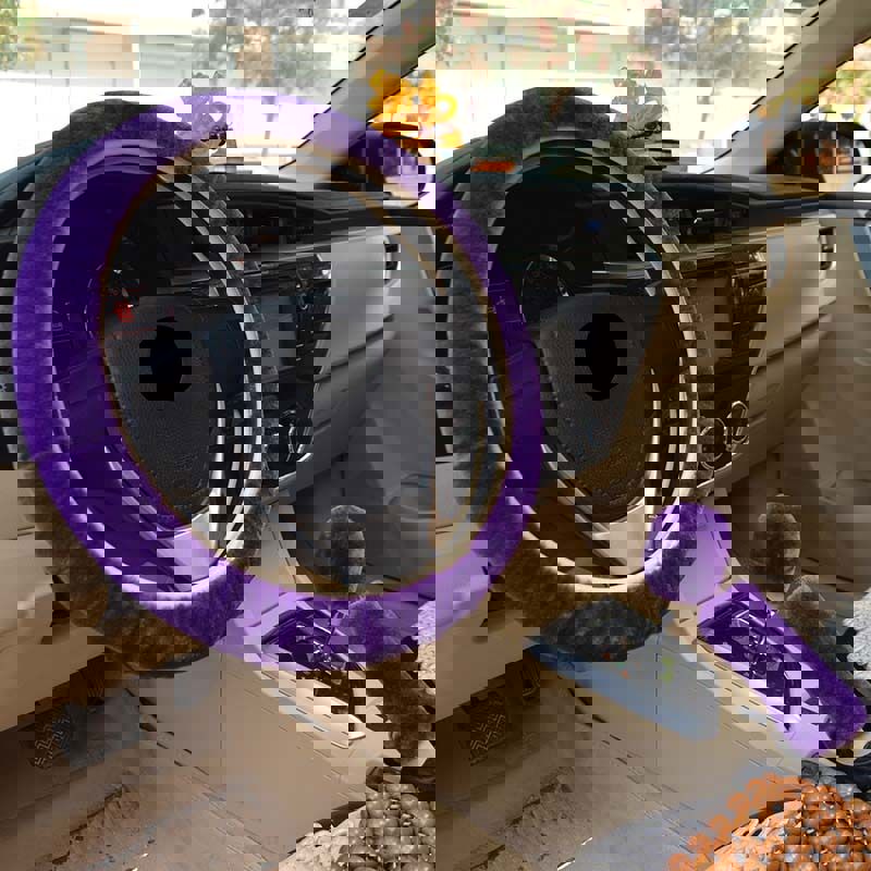 Universal Plush Car Steering Wheel Cover Winter Set - 3-Piece Fur Car Interior Accessories