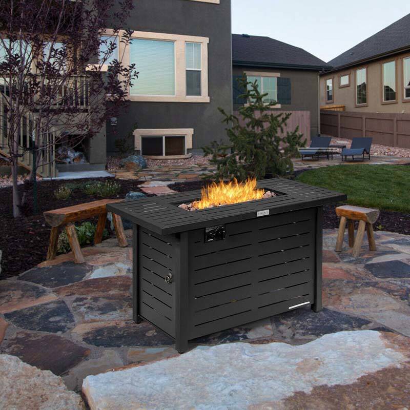 42 Rectangular Propane Fire Pit Table 60,000 BTU Gas Fire Pit with Solid Steel Frame & Waterproof Cover