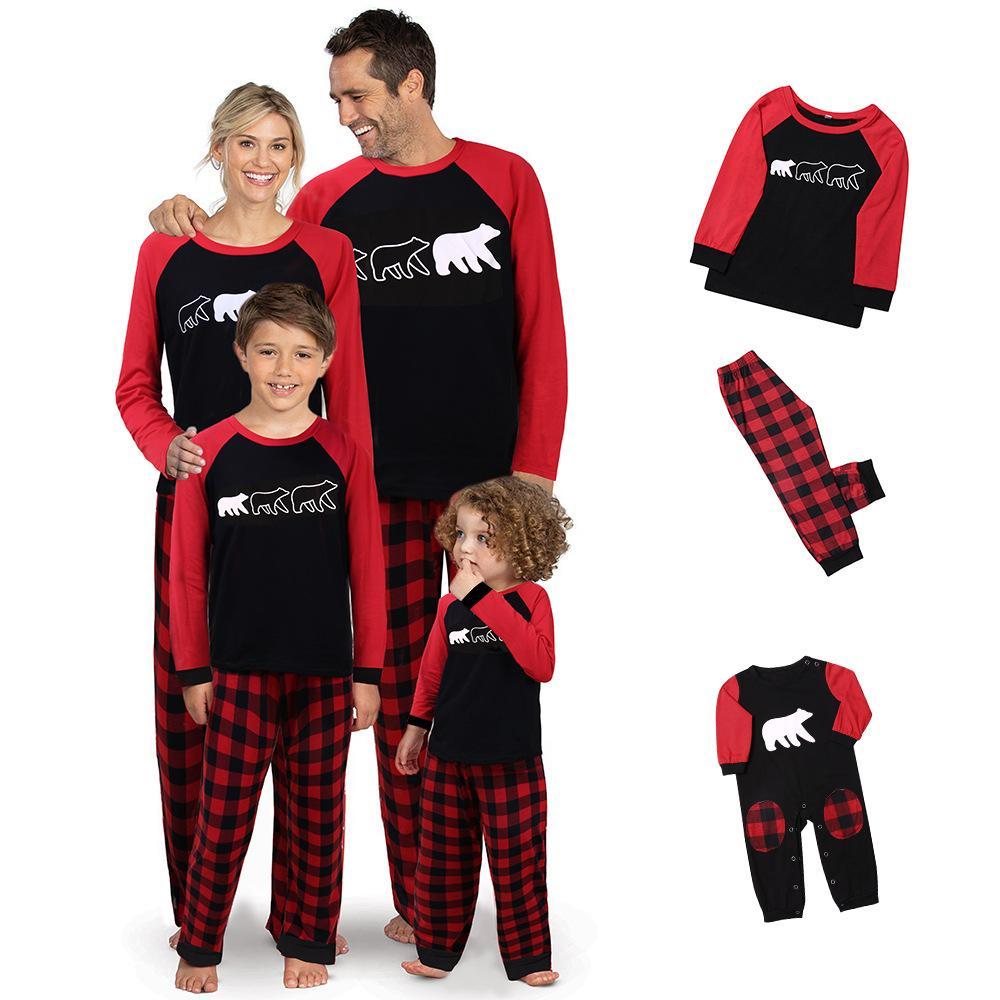 Fashion Family Christmas Plaid Pattern Pajamas Set Long Sleeve 2 Pieces Sleepwear Set