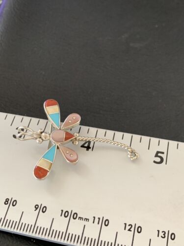 Handmade Zuni Turquoise and MOP Dragonfly Sterling Silver Pendant Necklace