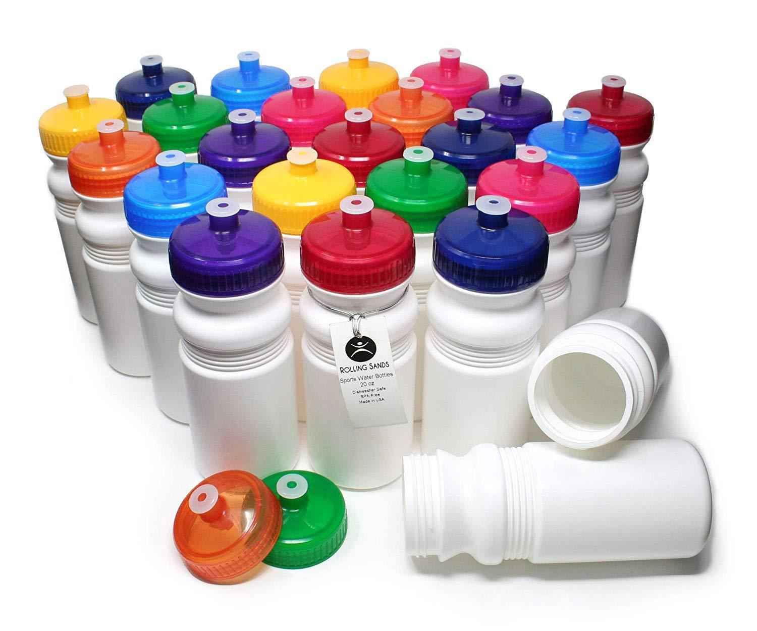 Rolling Sands 20 Ounce Sports Water Bottles 24 Pack - BPA-Free, Dishwasher Safe, Made in USA