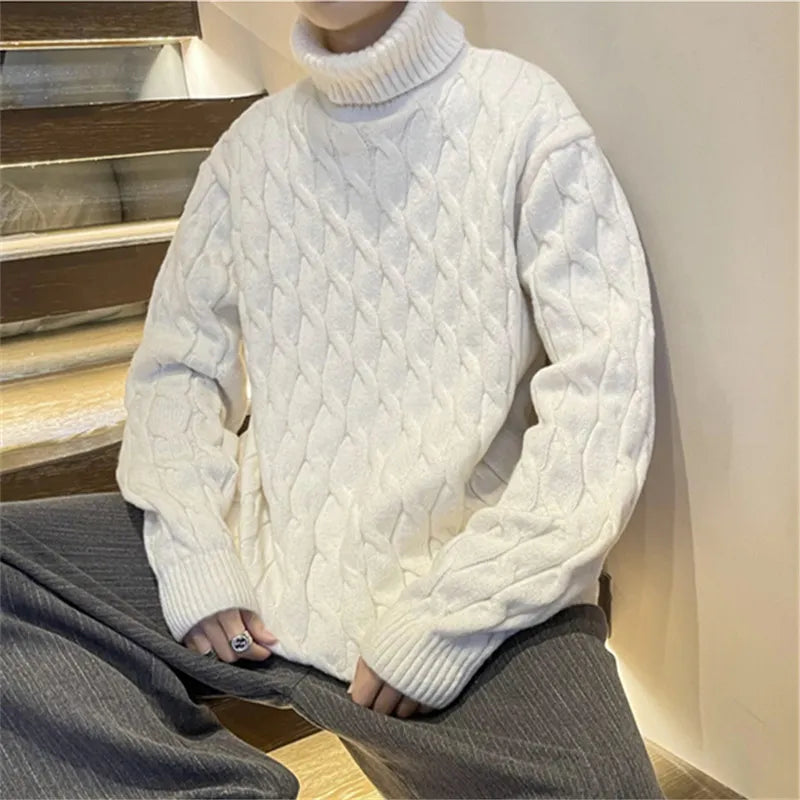 Nukty Winter Turtleneck Sweater for Men - Thick Knitted Warm Pullover, Loose Casual Style, Solid Color, Size 5XL