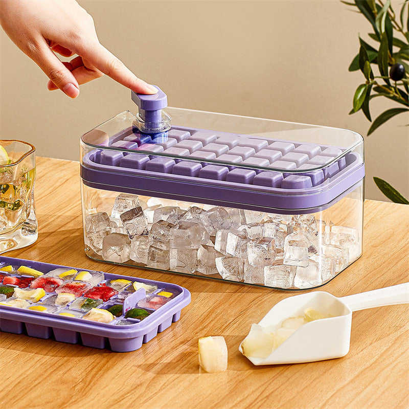 One-button Press Type Ice Mold Box with Storage Lid - Kitchen Accessories