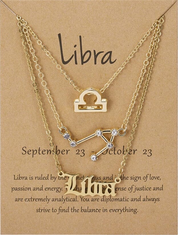 Women Girls 3 pcs Zodiac 12 Constellation Sign Pendant Astrology Necklace Set