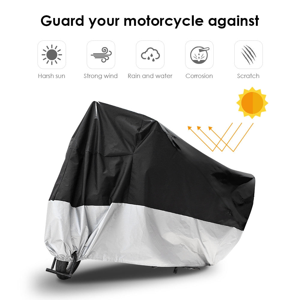 Motorcycle Cover Outdoor UV Protector Waterproof Dustproof Bike Cover with Elastic Hem