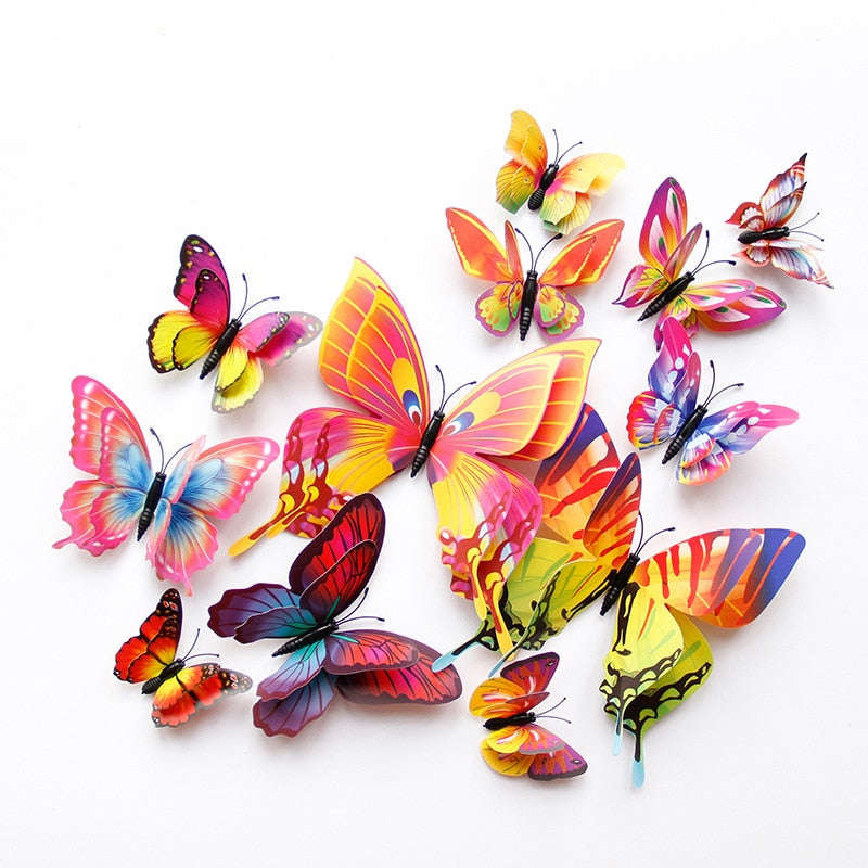New Style 12Pcs Double Layer 3D Butterfly Wall Sticker - Home Decor