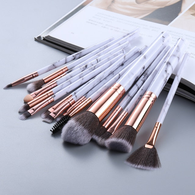 10/15Pcs Marble Kabuki Makeup Brushes Set for Professional Cosmetic Application