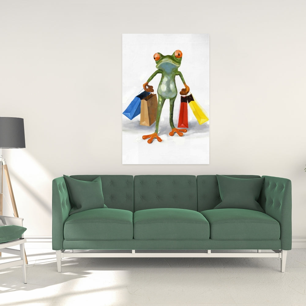 Funny Frog With Shopping Bags - Fine Art Gallery Wrapped Canvas 24x36