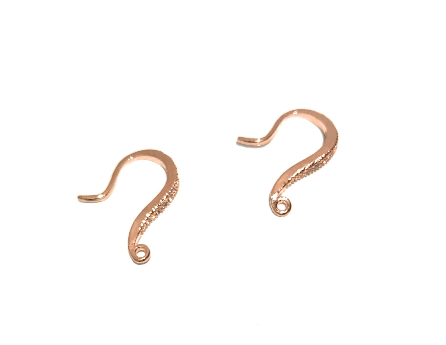 24K Rose Gold Plated CZ Micro Pave Ear Wires - 1 Pair for DIY Jewelry Making