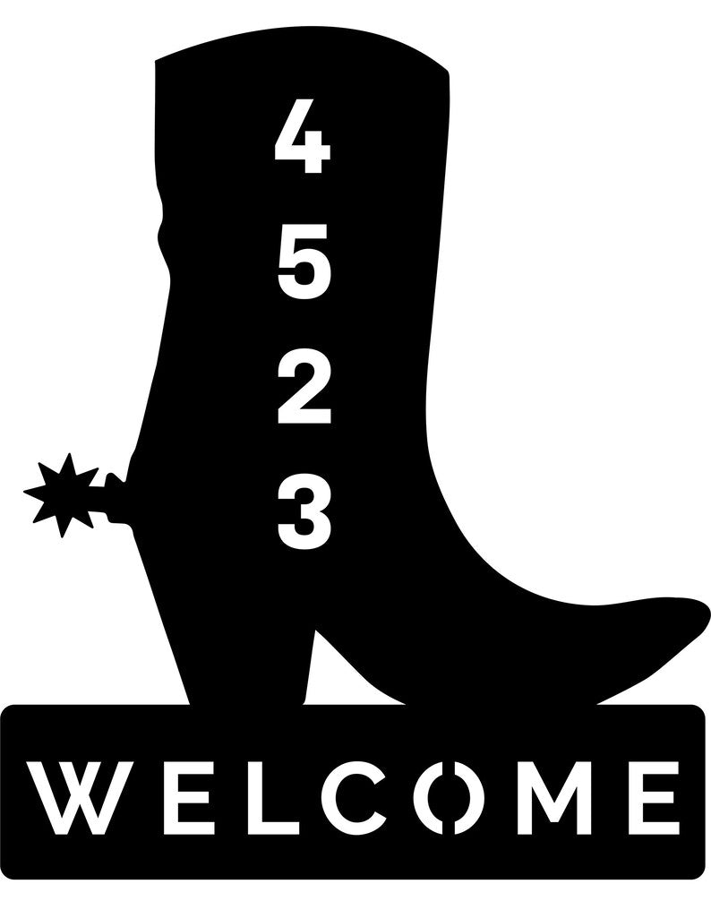 Personalized Cowboy Boot Metal House Number Sign - Rustproof Welcome Door Hanger