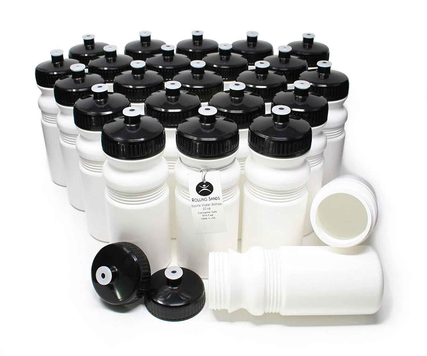 Rolling Sands 20 Ounce Sports Water Bottles 24 Pack - BPA-Free, Dishwasher Safe, Made in USA