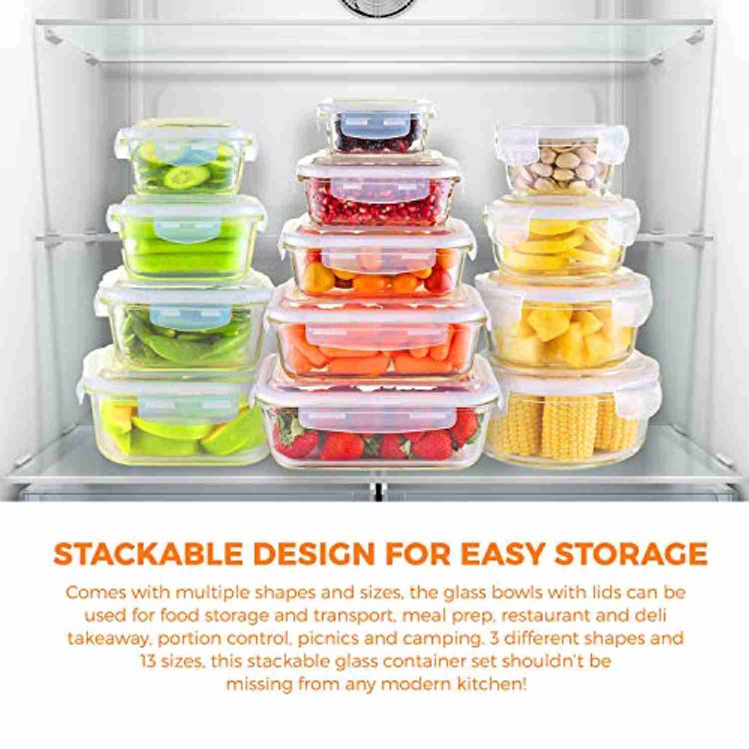 13-Piece Glass Food Storage Containers Set - Airtight, Leakproof, Microwave & Dishwasher Safe