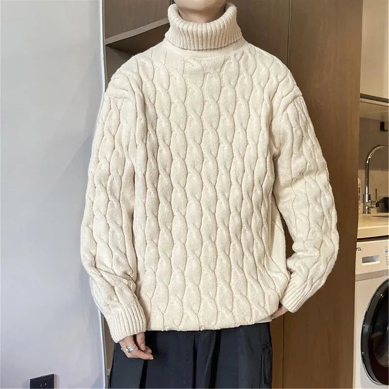 Nukty Winter Turtleneck Sweater for Men - Thick Knitted Warm Pullover, Loose Casual Style, Solid Color, Size 5XL