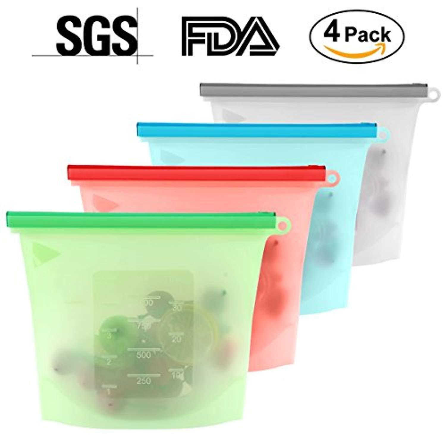 Reusable Food Preservation Bags - 4 PCS, Airtight Silicone Storage for Refrigerator & Microwave